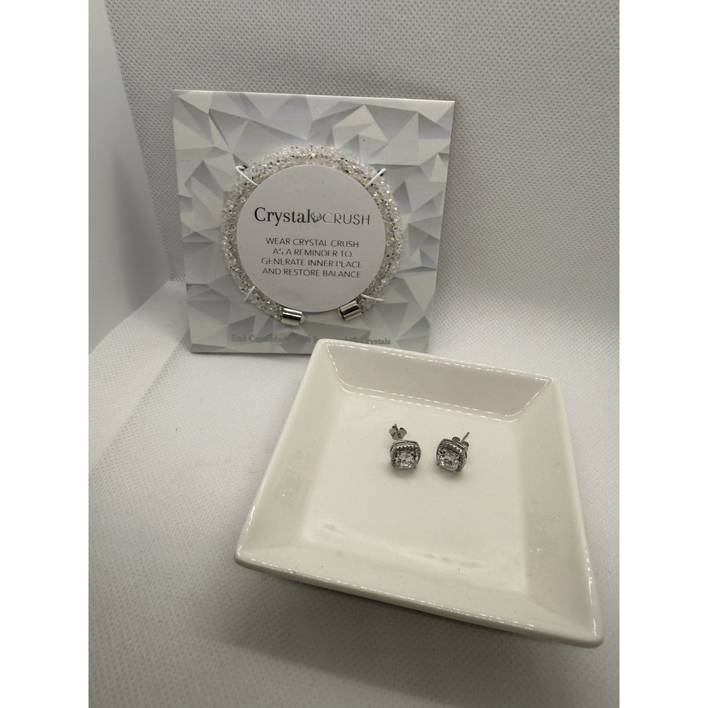 NEW Crystal Crush White Swarovski End Caps Wrap Bracelet & Stud Earrings Set